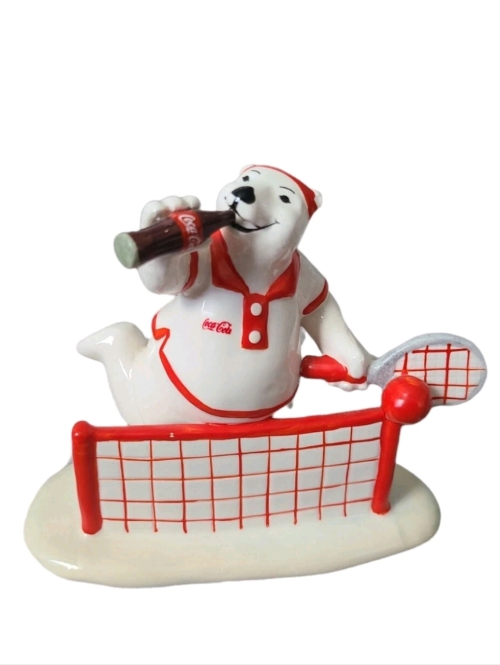 ENESCO COCA COLA POLAR BEAR "ALWAYS PLAYING TENNIS" 1995 COLLECTIBLE FIGURINE
